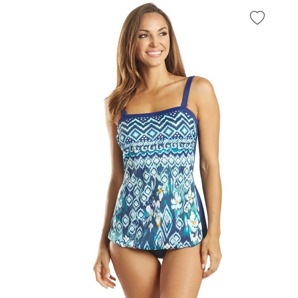 Maxine Women's Ikat Border Bandeau One Piece Swimsuit Size 8 New! - Picture 1 of 14